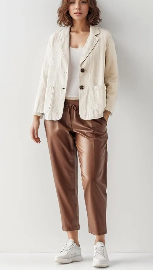 Women's Blazer Jackets Cotton Linen Casual Loose Long Sleeve