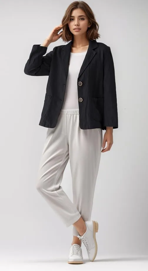 Women's Blazer Jackets Cotton Linen Casual Loose Long Sleeve
