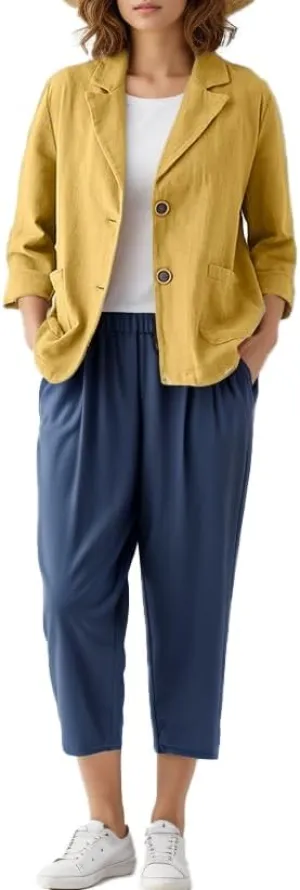 Women's Blazer Jackets Cotton Linen Casual Loose Long Sleeve
