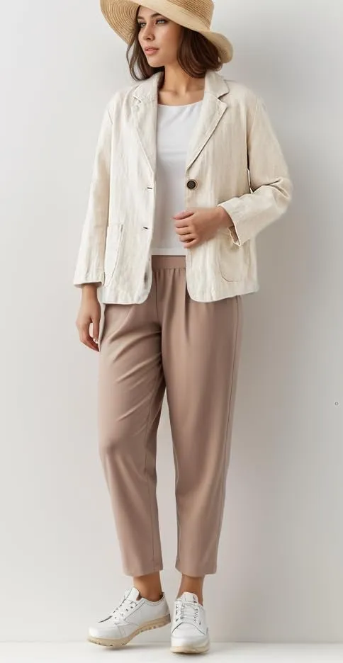 Women's Blazer Jackets Cotton Linen Casual Loose Long Sleeve