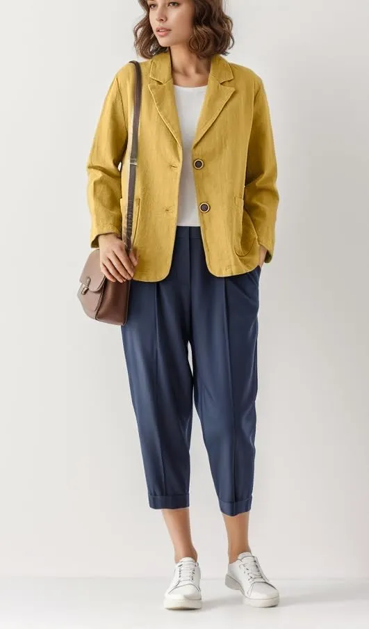 Women's Blazer Jackets Cotton Linen Casual Loose Long Sleeve