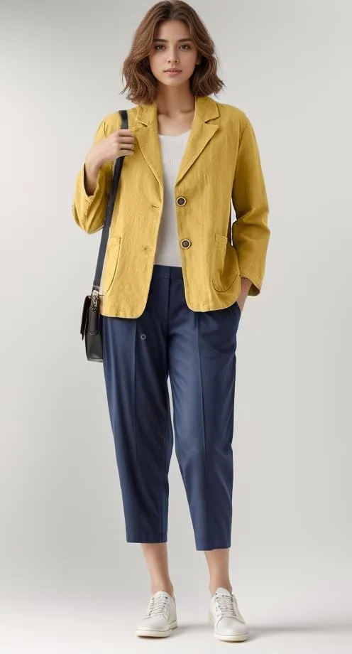 Women's Blazer Jackets Cotton Linen Casual Loose Long Sleeve