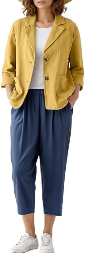 Women's Blazer Jackets Cotton Linen Casual Loose Long Sleeve