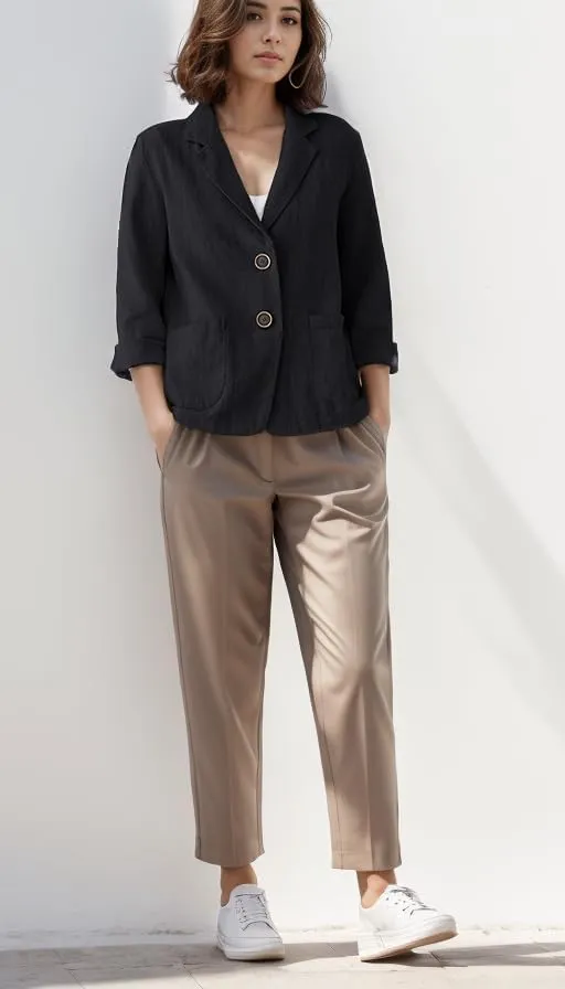 Women's Blazer Jackets Cotton Linen Casual Loose Long Sleeve