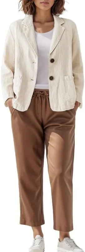 Women's Blazer Jackets Cotton Linen Casual Loose Long Sleeve