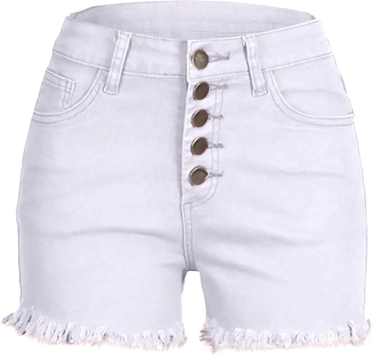 Womens Button Fly Denim Jean Shorts High Waisted Denim Short Stretchy Denim Short Frayed Raw Hem Ripped Jean Shorts