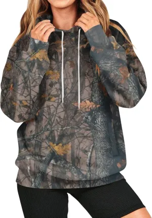 Women's Camo Hoodie Maple-Leaf Print Oversized Sweatshirt Fleece Hooded Sweatshirts with Pocket Classic Pullovers