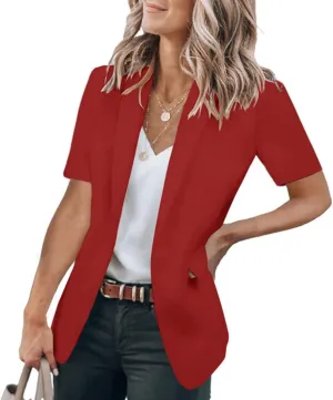 Women's Casual Blazers Business Casual Short Sleeve Blazer Work Office Dressy Suit Jackets Solid Button Lapel Blazer