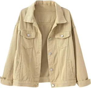 Women's Casual Denim Jacket 2024 Solid Color Basic Long Sleeve Jean Jackets Coat