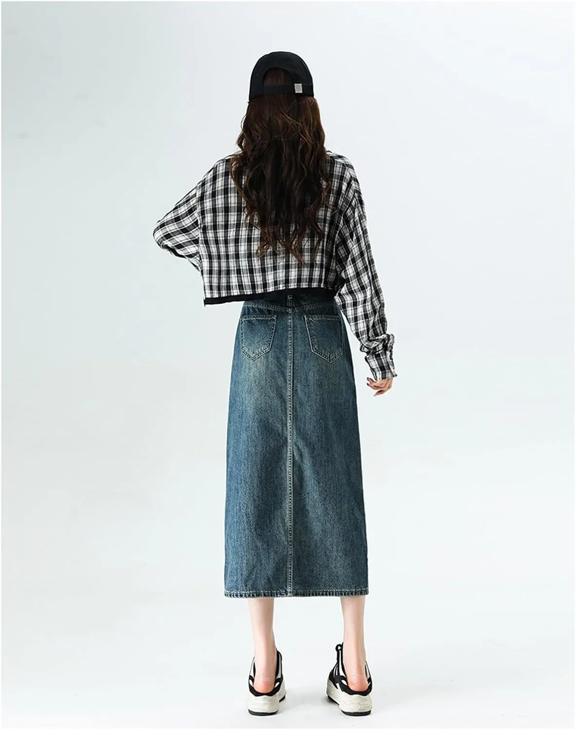 Women's Casual Denim Skirt high Waisted Slit Denim Long Skirt Slim fit A-line Swing Denim Long Skirt