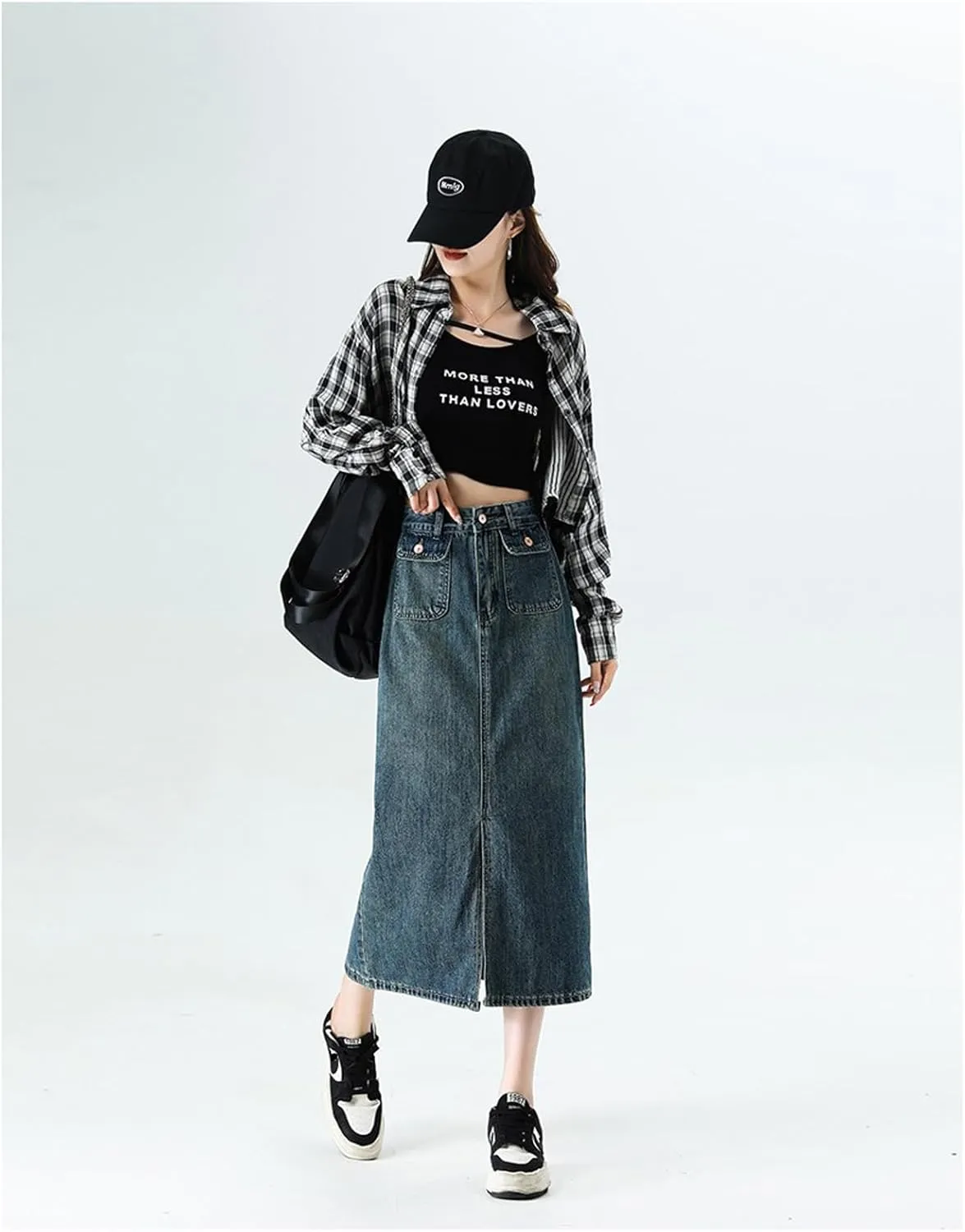 Women's Casual Denim Skirt high Waisted Slit Denim Long Skirt Slim fit A-line Swing Denim Long Skirt