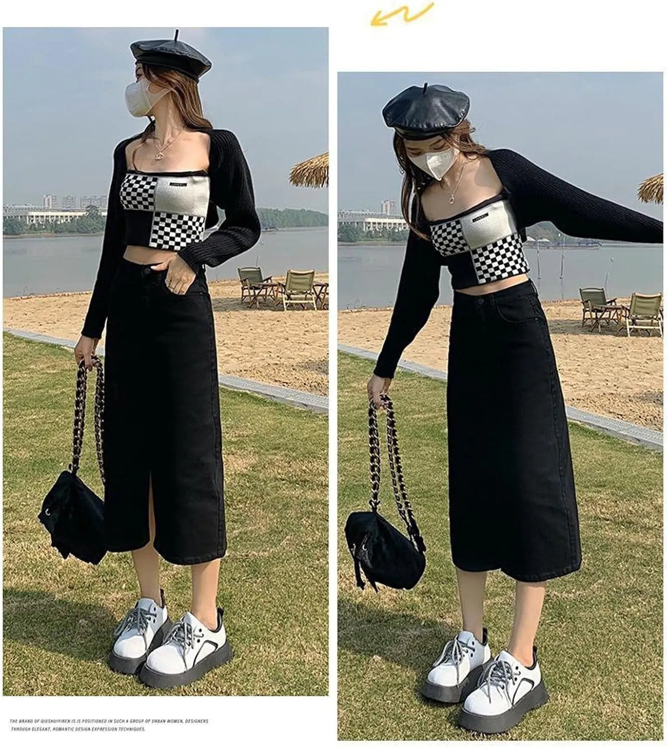 Women's Casual Denim Skirt high Waisted Slit Denim Long Skirt Slim fit A-line Swing Denim Long Skirt