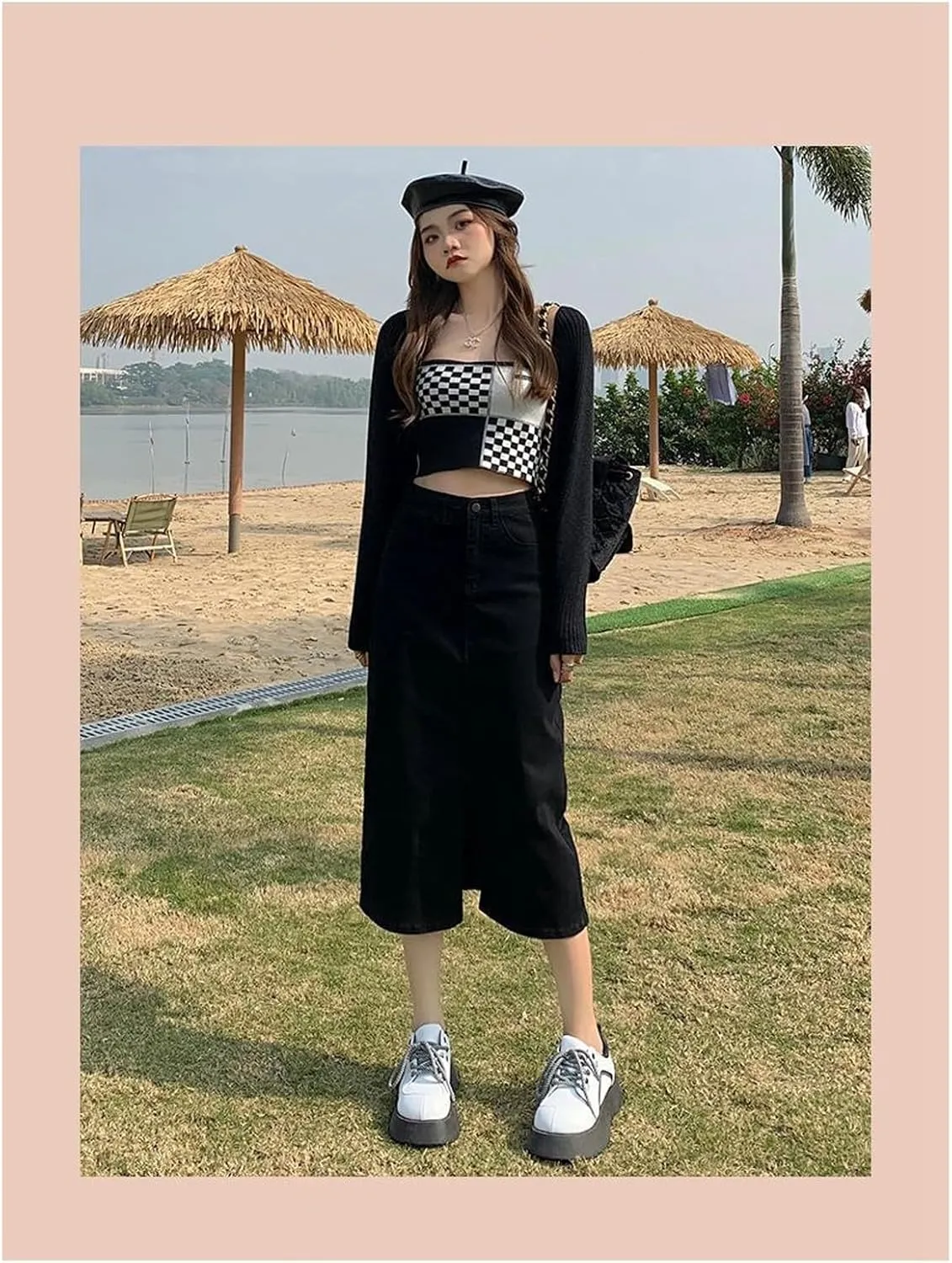 Women's Casual Denim Skirt high Waisted Slit Denim Long Skirt Slim fit A-line Swing Denim Long Skirt