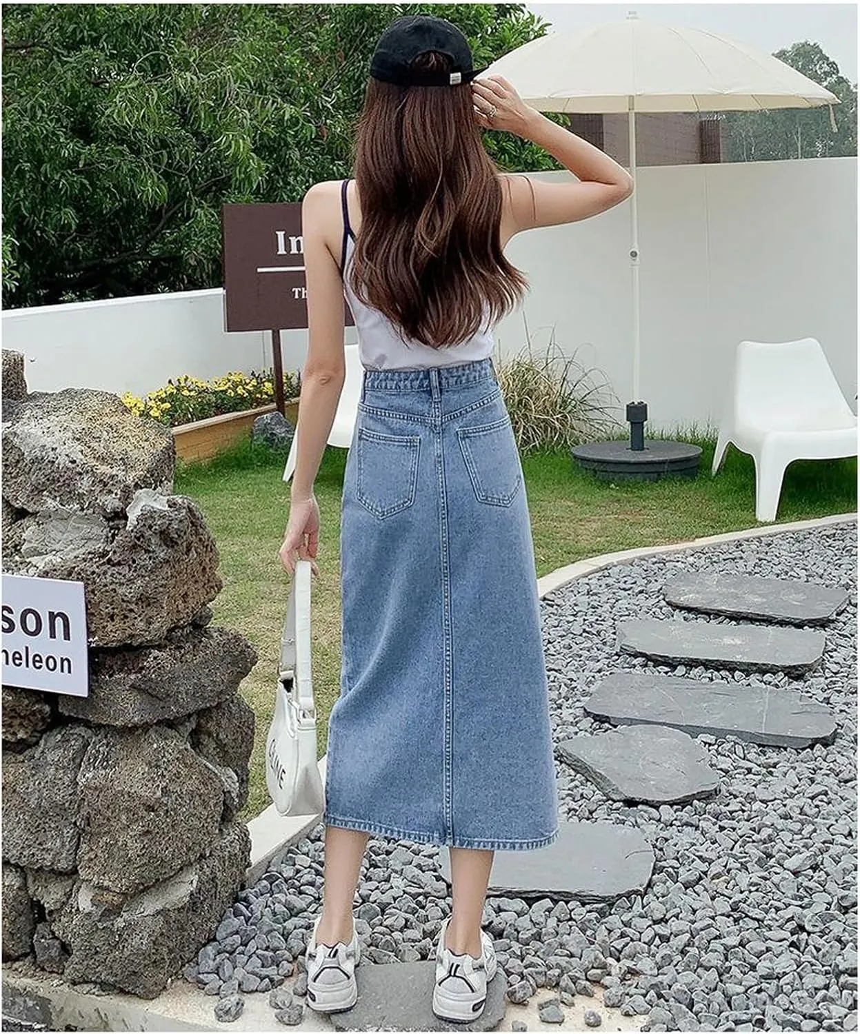 Women's Casual Denim Skirt high Waisted Slit Denim Long Skirt Slim fit A-line Swing Denim Long Skirt