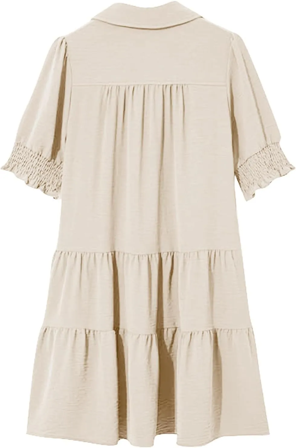 Women's Casual Lapel V-Neck Ruffle Sleeve Pleated Dress Collared Swing Mini Dresses Tiered A Line Dress Trendy