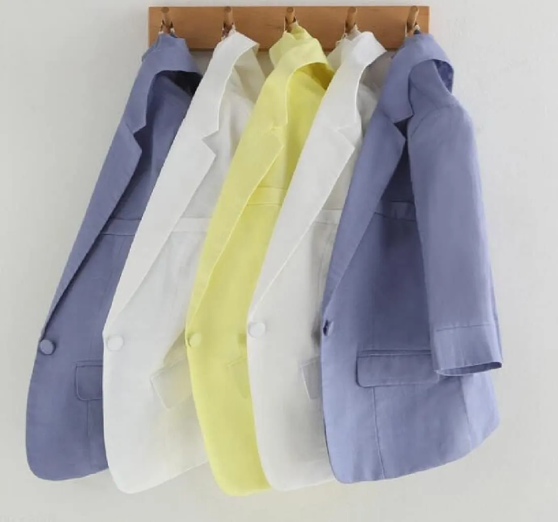 Womens Casual Solid Cotton Linen 3/4 Sleeve Short OL Work Blazer Jacket Coat Pocket with Flip Cover
