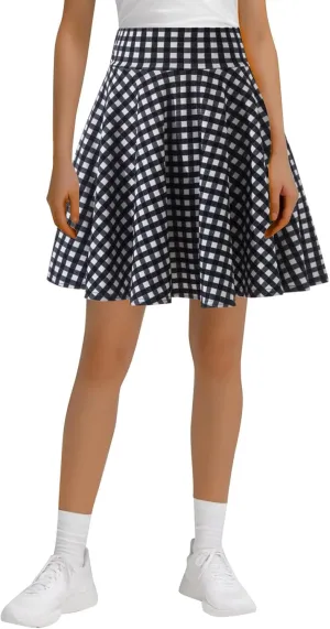 Women's Casual Stretchy A-Line Pleated Mini Skater Skirt Flared Basic Versatile Midi Length Skirt Stylish Lightweight