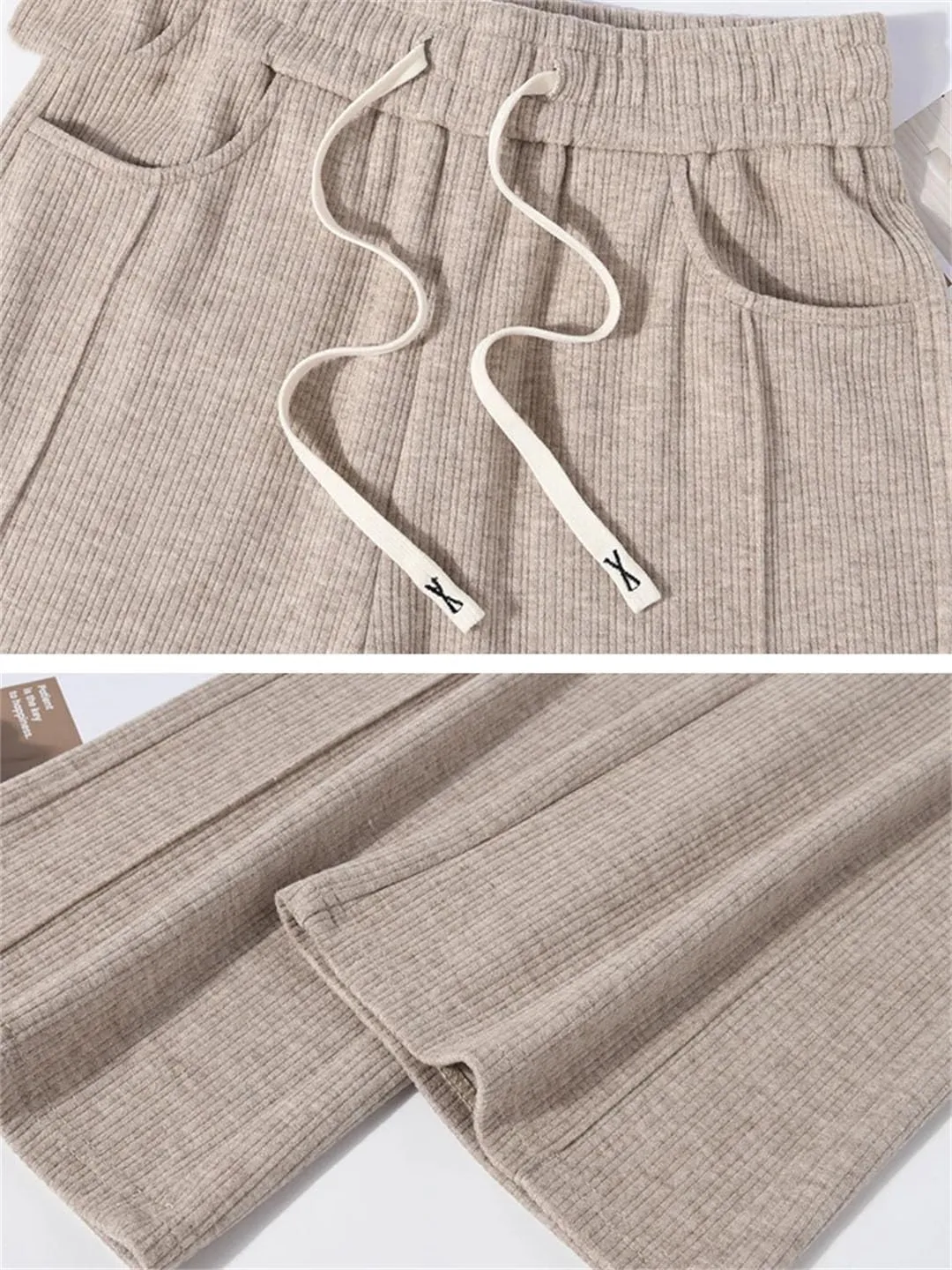 Women's Cotton Straight Leg Pants High Waist Casual Trousers with Pockets Drawstring Loose Fit Full Length