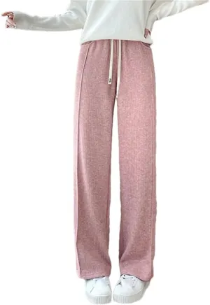 Women's Cotton Straight Leg Pants High Waist Casual Trousers with Pockets Drawstring Loose Fit Full Length