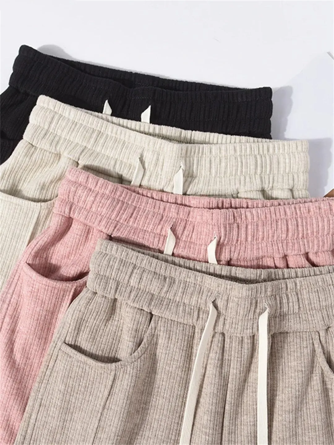 Women's Cotton Straight Leg Pants High Waist Casual Trousers with Pockets Drawstring Loose Fit Full Length