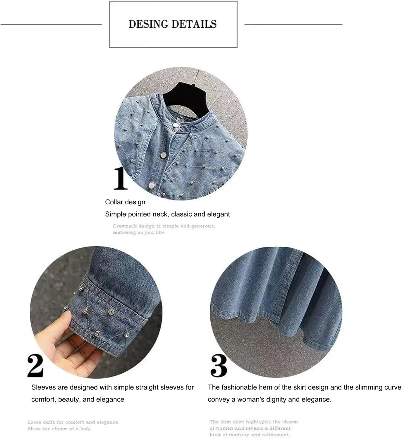 Women's Denim Shirt Dress Retro Casual Doll Neck Denim Skirt high Waisted Slim Fitting A-line Denim Skirt Long Skirt