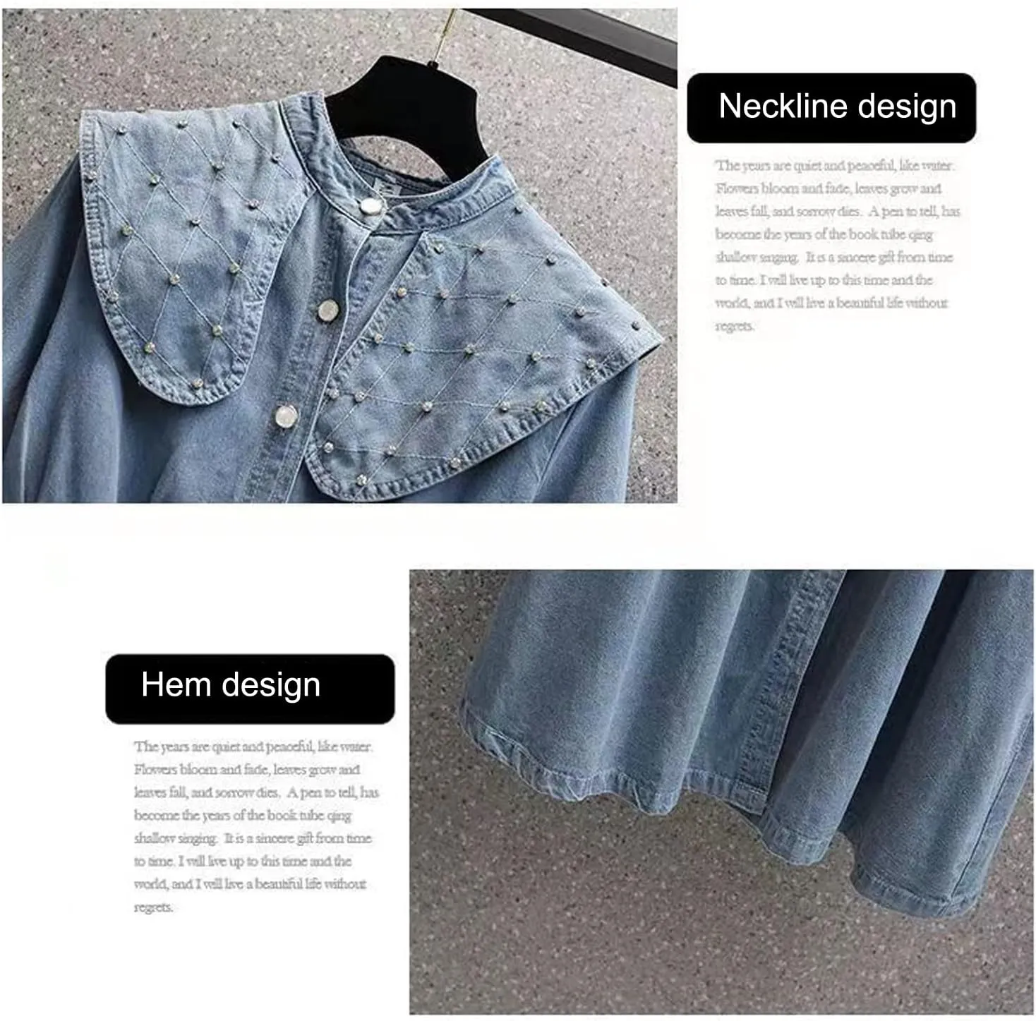 Women's Denim Shirt Dress Retro Casual Doll Neck Denim Skirt high Waisted Slim Fitting A-line Denim Skirt Long Skirt