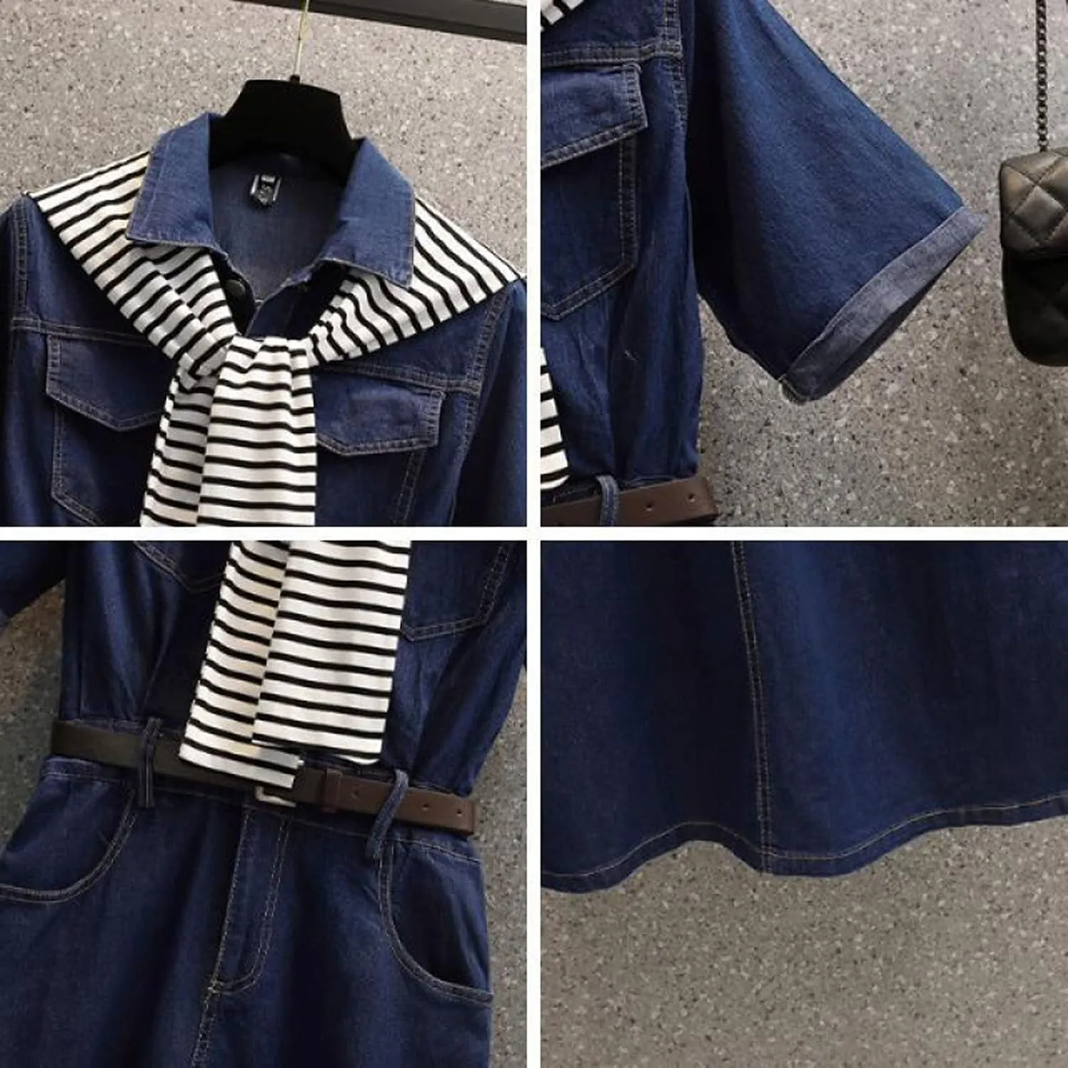 Women's Denim Shirt Dress Retro high Waisted A-line Denim Skirt Single Button Casual Denim Skirt