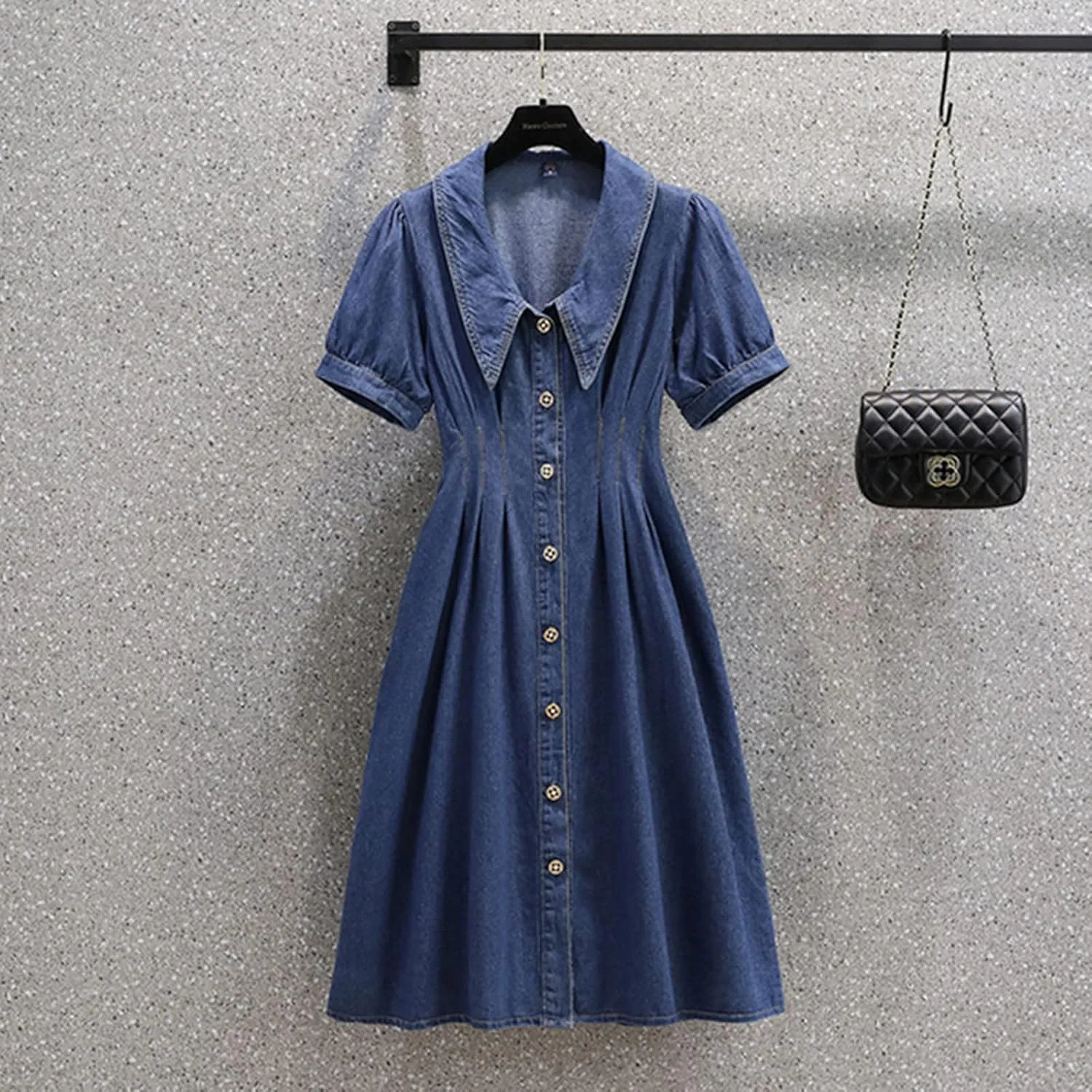 Women's Denim Skirt Casual midi Short Sleeved Single Button Denim Dress high Waisted Slim Fitting Denim Long Skirt