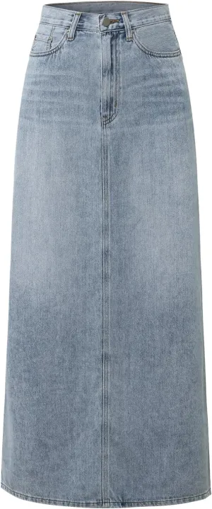 Women's Extra Long Pencil Denim Skirt Casual High Waist A-Line Denim Skirt