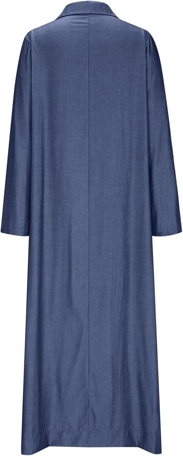 Women's Fashion Denim Dress New Shirt Collar Denim Button Long Skirt Outfit Plus Size Denim Dresses Summer Casual Shirt Dress