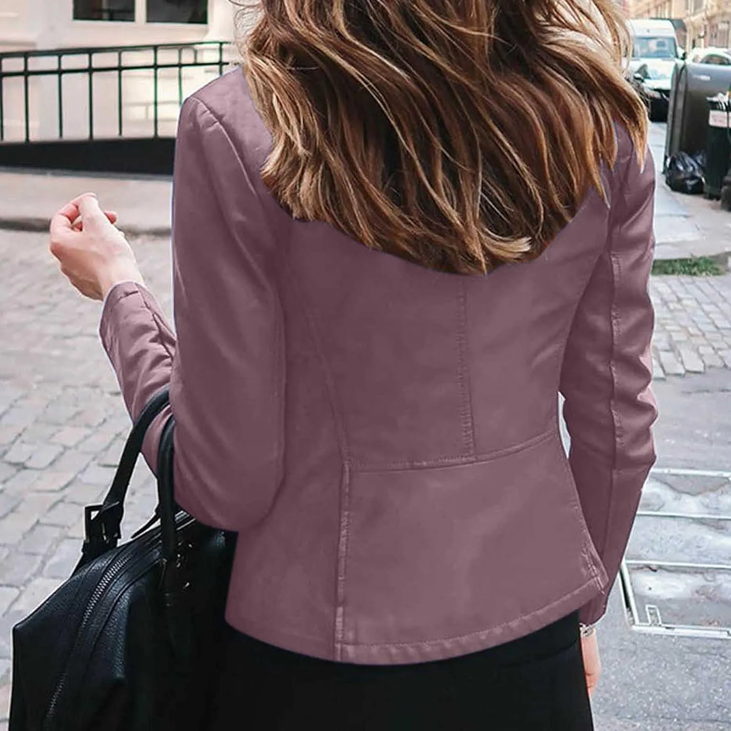 Women's Faux Leather Jackets Zip Up Short Motorcycle Outwear Slim Fitted PU Leather Coat Leather Moto Biker Jacket