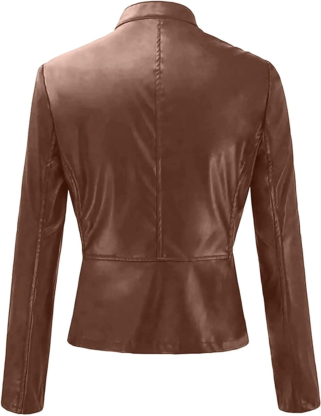 Women's Faux Leather Jackets Zip Up Short Motorcycle Outwear Slim Fitted PU Leather Coat Leather Moto Biker Jacket