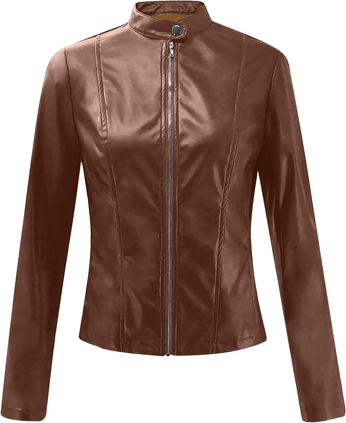 Women's Faux Leather Jackets Zip Up Short Motorcycle Outwear Slim Fitted PU Leather Coat Leather Moto Biker Jacket