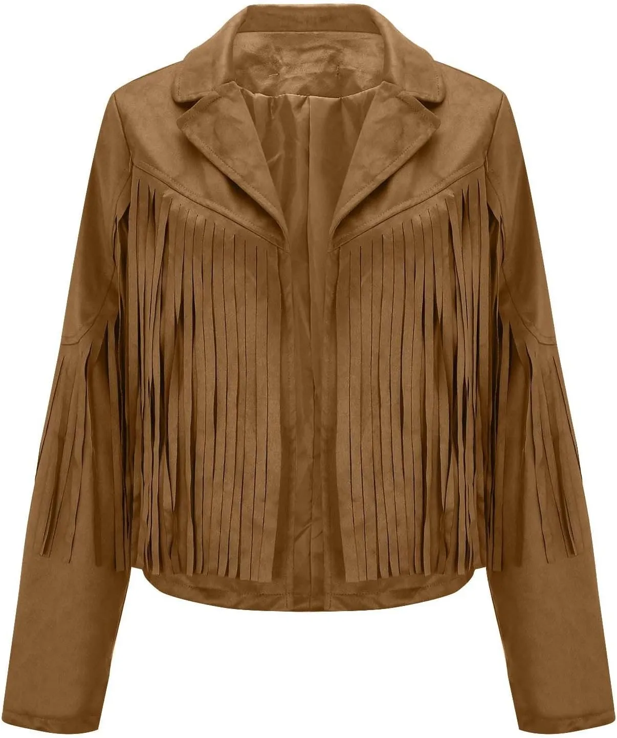 Women's Fringe Faux Suede Leather Jackets Tassel Cropped Coats Western Cowboy Jacket Outerwear Hippie Concert Outfits