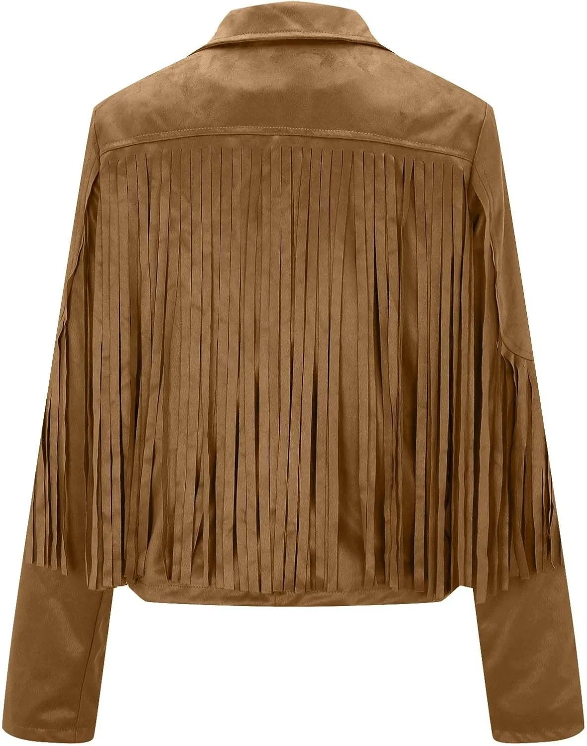 Women's Fringe Faux Suede Leather Jackets Tassel Cropped Coats Western Cowboy Jacket Outerwear Hippie Concert Outfits