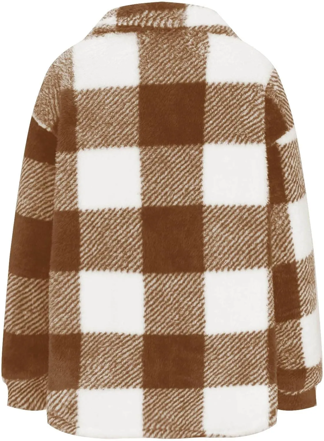 Womens Fuzzy Fleece Plaid Shacket Jacket Buffalo Plaid Flannel Sherpa Puffer Coat Button Down Sherpa Shacket