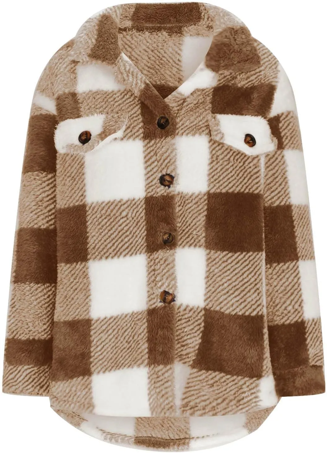 Womens Fuzzy Fleece Plaid Shacket Jacket Buffalo Plaid Flannel Sherpa Puffer Coat Button Down Sherpa Shacket