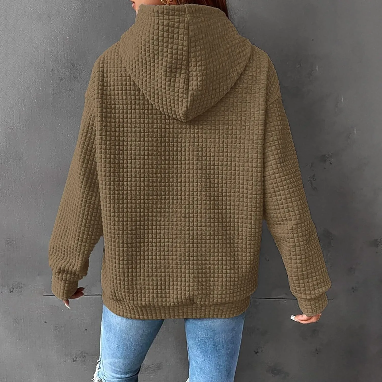 Womens Hoodies Oversized Waffle Drawstring Thick Pullover Sweatshirt Fall Fashion 2024 Soft Baggy Tunic Hoodies