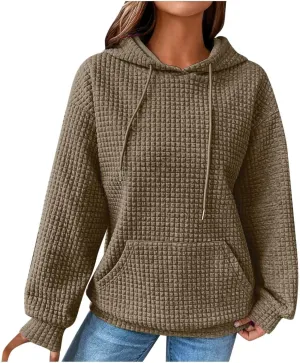 Womens Hoodies Oversized Waffle Drawstring Thick Pullover Sweatshirt Fall Fashion 2024 Soft Baggy Tunic Hoodies