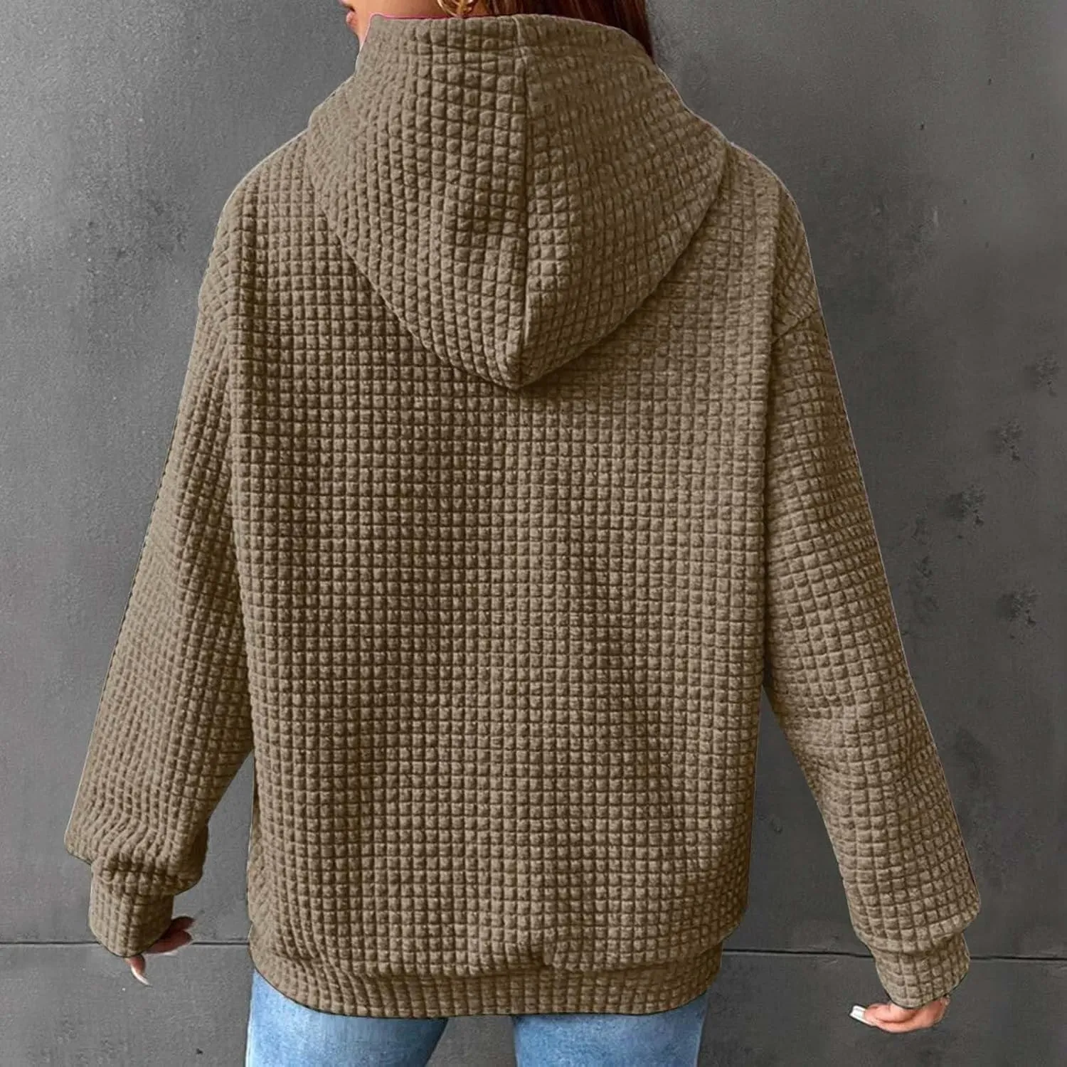 Womens Hoodies Oversized Waffle Drawstring Thick Pullover Sweatshirt Fall Fashion 2024 Soft Baggy Tunic Hoodies