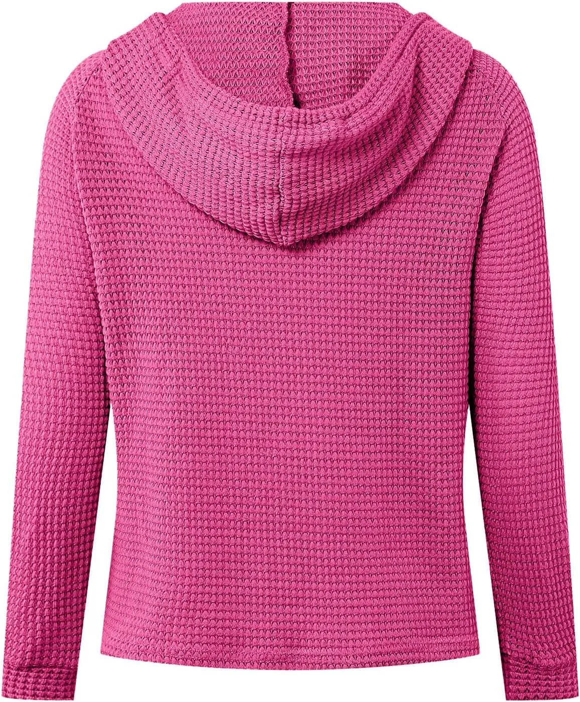 Women's Hoodies Waffle Knit Tops Drawstring Hoodie Casual Button V Neck Long Sleeve Hooded Sweatshirt Pullover