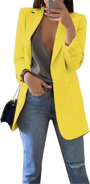 Womens Lapel Open Front Blazer Jackets Fall Long Sleeve Casual Work Office Blazers Jacket Suit