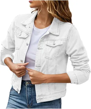 Womens Long Sleeve Jean Jacket Distressed Denim Jacket Slim Fit Basic Button Down Trucker Denim Fall Jackets