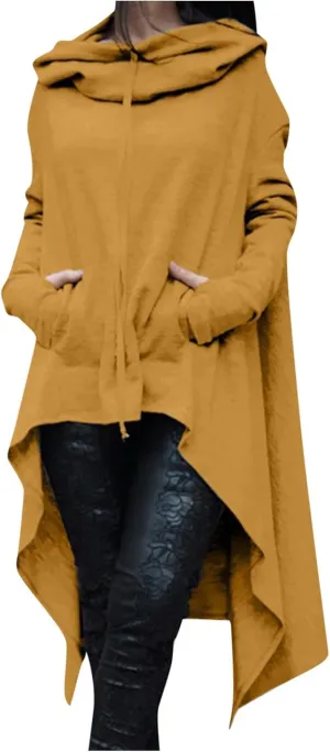 Womens Long Sleeve Pullover Hoodies Solid Color Turtle Neck High Low Hem Sweatshirt Loose Fit Casual Fall Fashion Tops