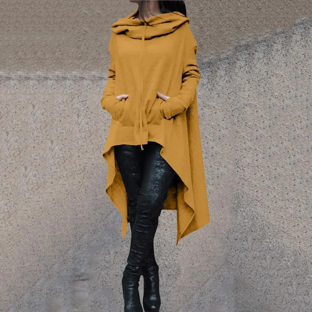 Womens Long Sleeve Pullover Hoodies Solid Color Turtle Neck High Low Hem Sweatshirt Loose Fit Casual Fall Fashion Tops