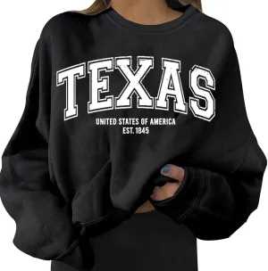 Women's Oversized Sweatshirt TEXAS Print Crewneck Long Sleeve Casual Loose Pullover Tops Comfy Fall Sweater