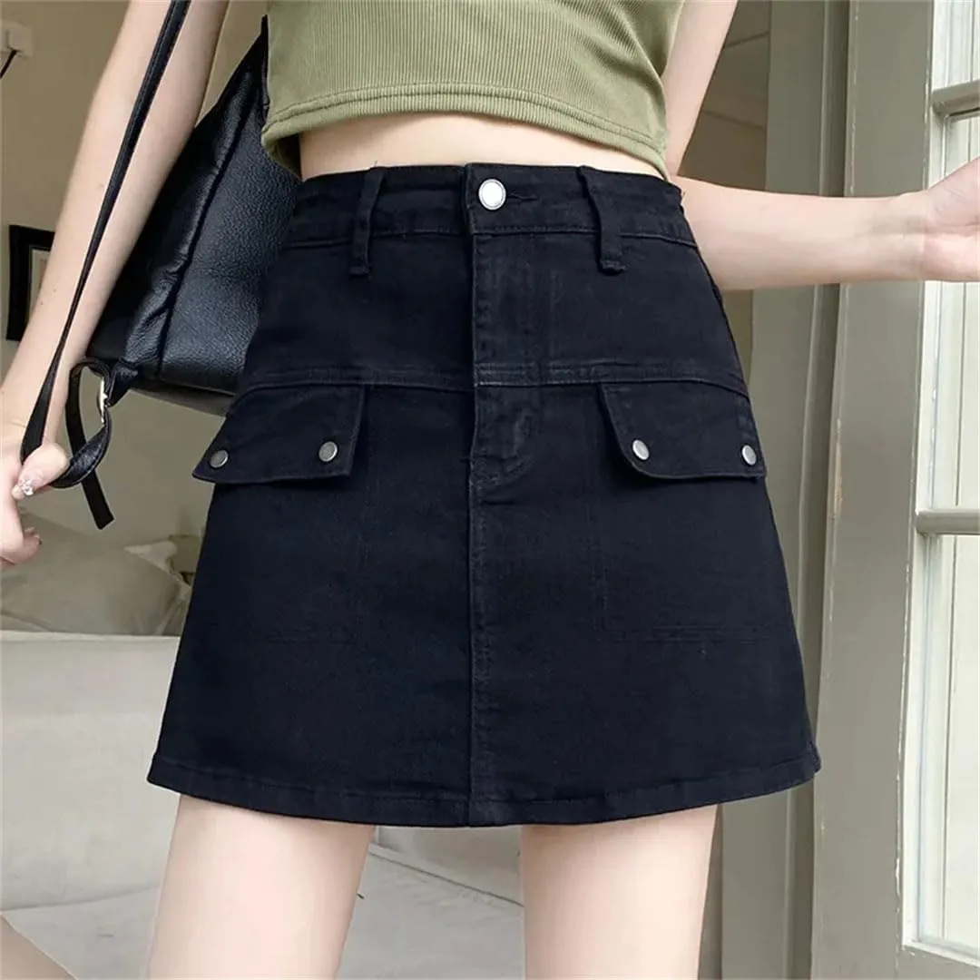Women's Plus Size High-Waisted Slimming Denim Short Skirt Fashionable Denim Skirt