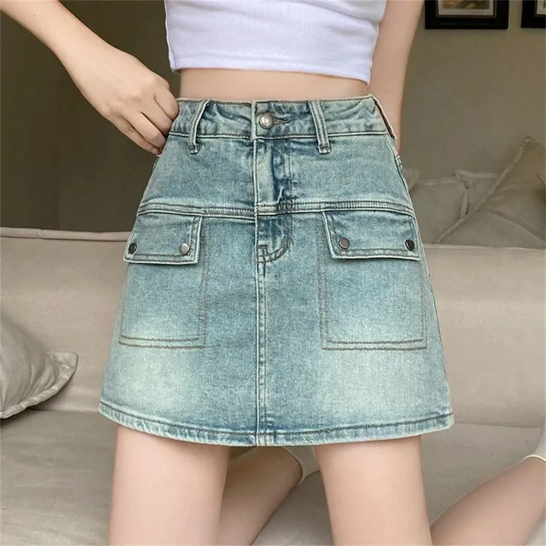 Women's Plus Size High-Waisted Slimming Denim Short Skirt Fashionable Denim Skirt