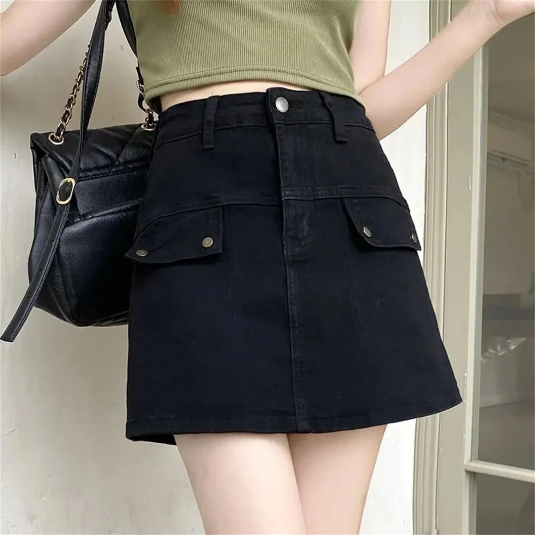 Women's Plus Size High-Waisted Slimming Denim Short Skirt Fashionable Denim Skirt