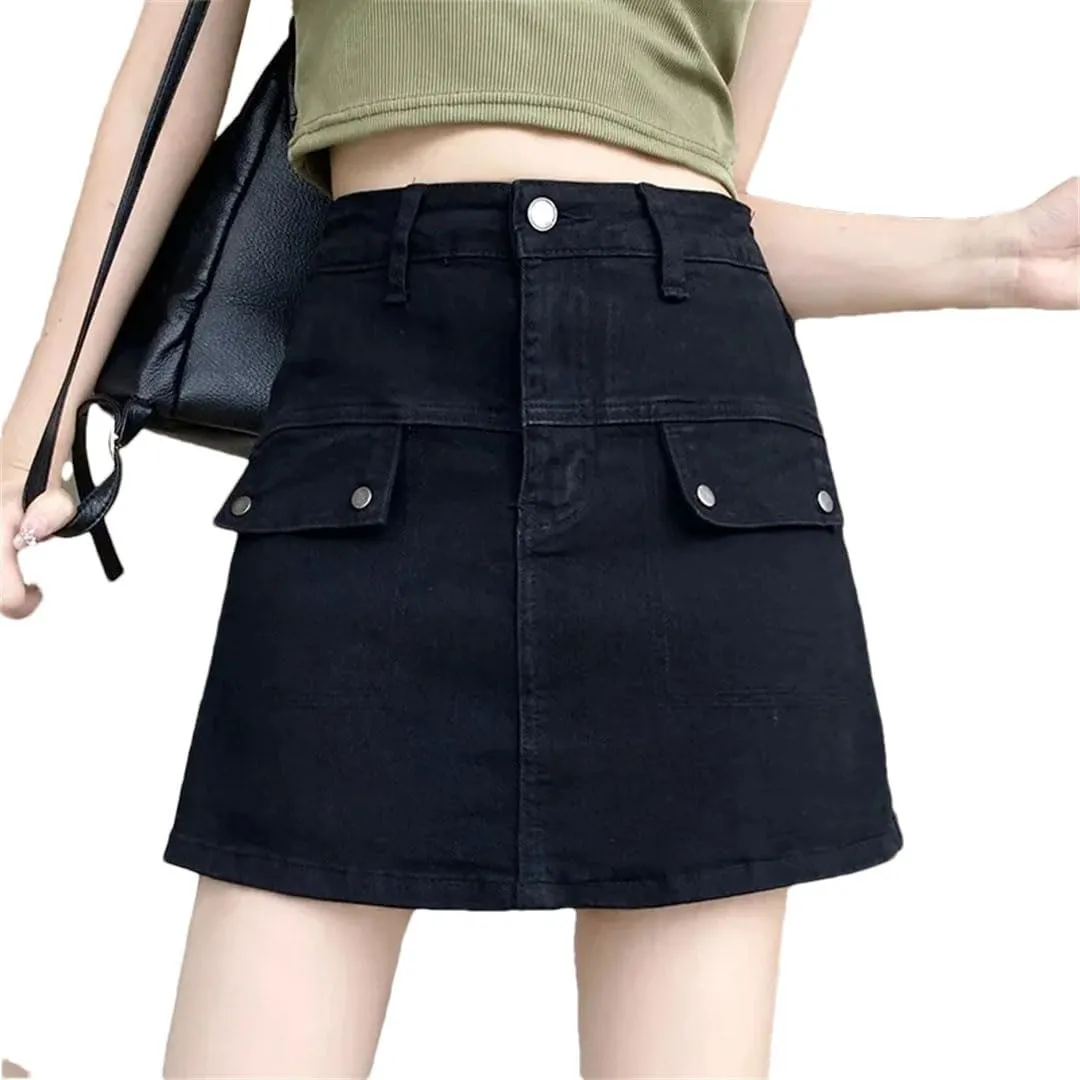 Women's Plus Size High-Waisted Slimming Denim Short Skirt Fashionable Denim Skirt